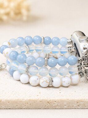 Apple Watch Band 38/40mm Aquamarine Opal Crystal Silver Initial Charm Bracelet